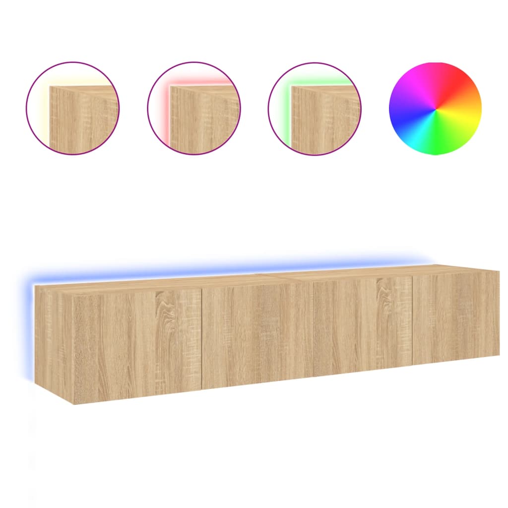 Tv-Wandmeubels Met Led 2 St 80X35X31 Cm Sonoma Eikenkleurig