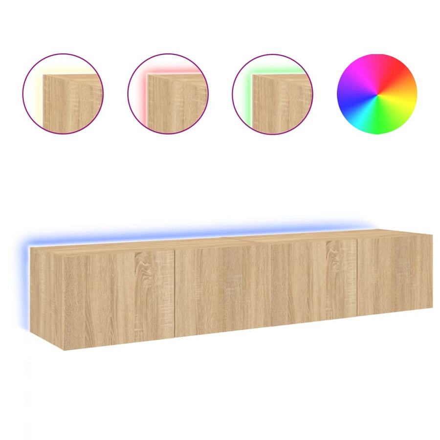 Tv-Wandmeubels Met Led 2 St 80X35X31 Cm Sonoma Eikenkleurig