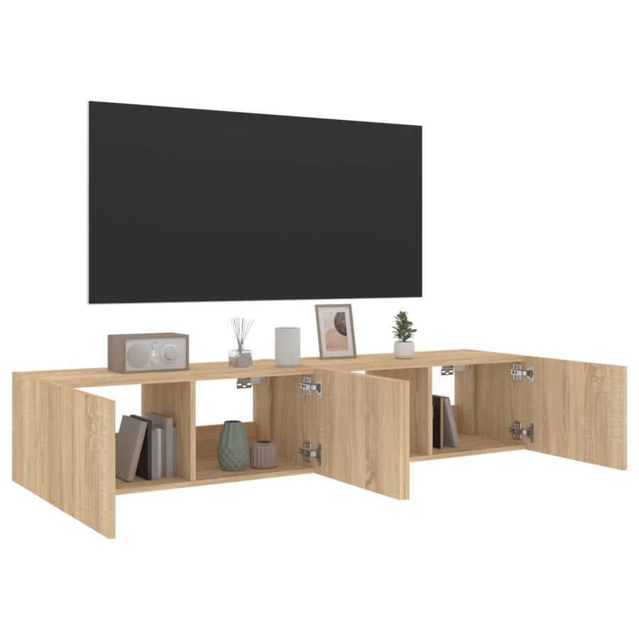 Tv-Wandmeubels Met Led 2 St 80X35X31 Cm Sonoma Eikenkleurig