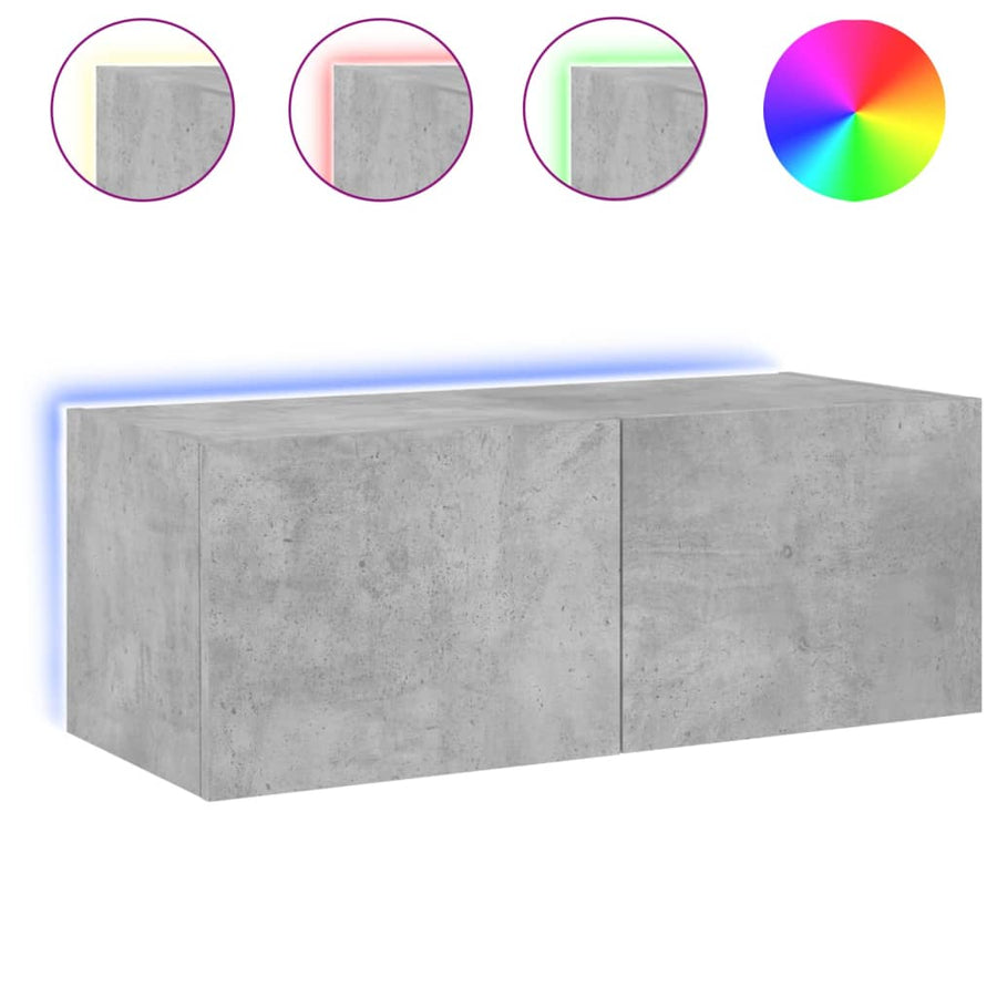 Tv-Wandmeubel Met Led-Verlichting 80X35X31 Cm Betongrijs