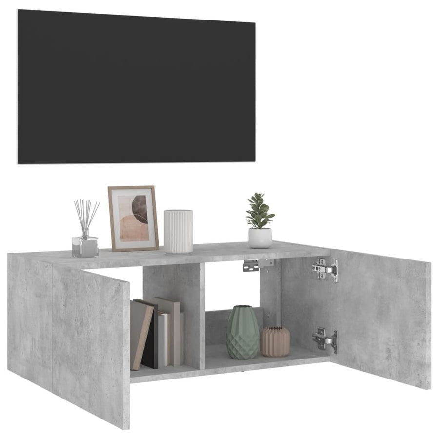 Tv-Wandmeubel Met Led-Verlichting 80X35X31 Cm Betongrijs