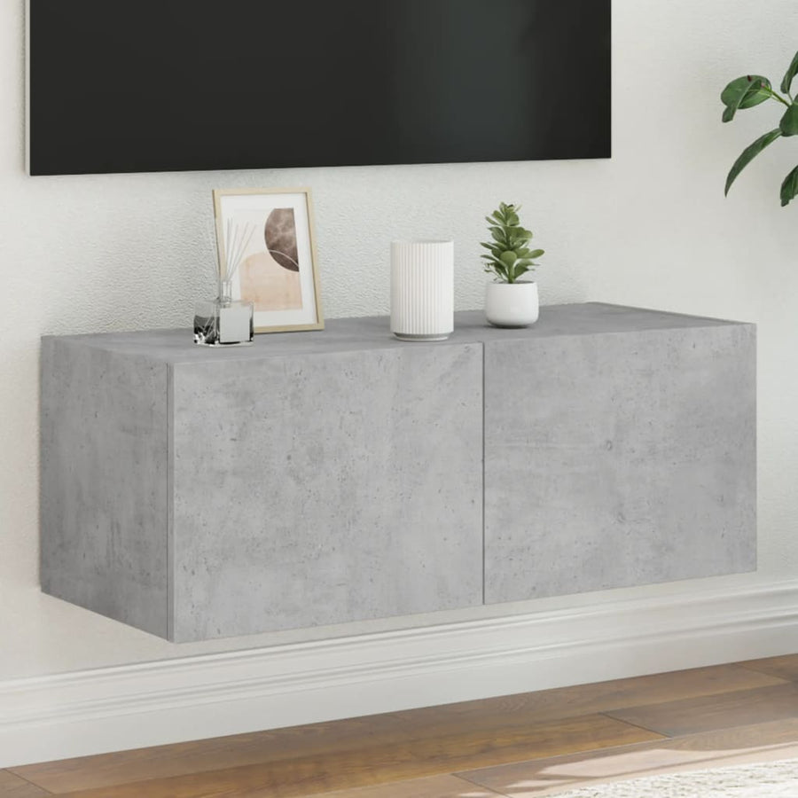 Tv-Wandmeubel Met Led-Verlichting 80X35X31 Cm Betongrijs