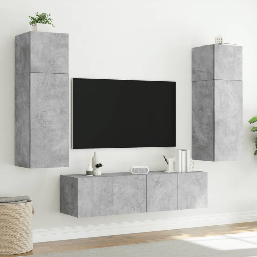 Tv-Wandmeubels Met Led-Verlichting 2 St 80X35X31 Cm Betongrijs