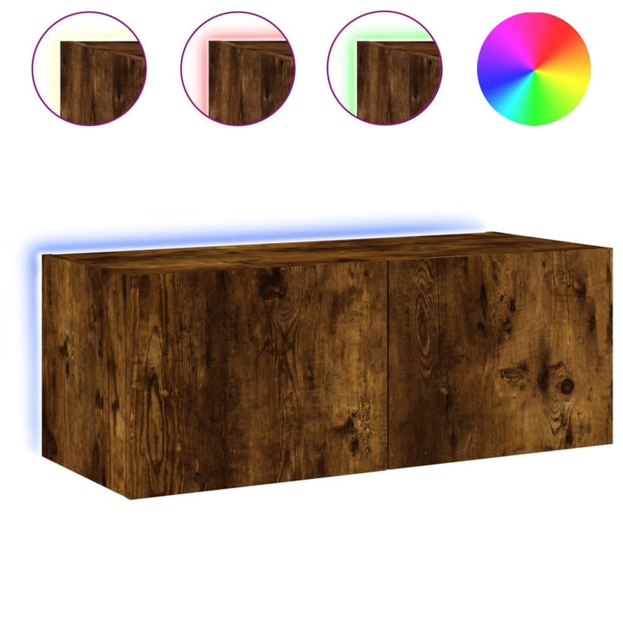 Tv-Wandmeubel Met Led-Verlichting 80X35X31 Cm Gerookt Eiken