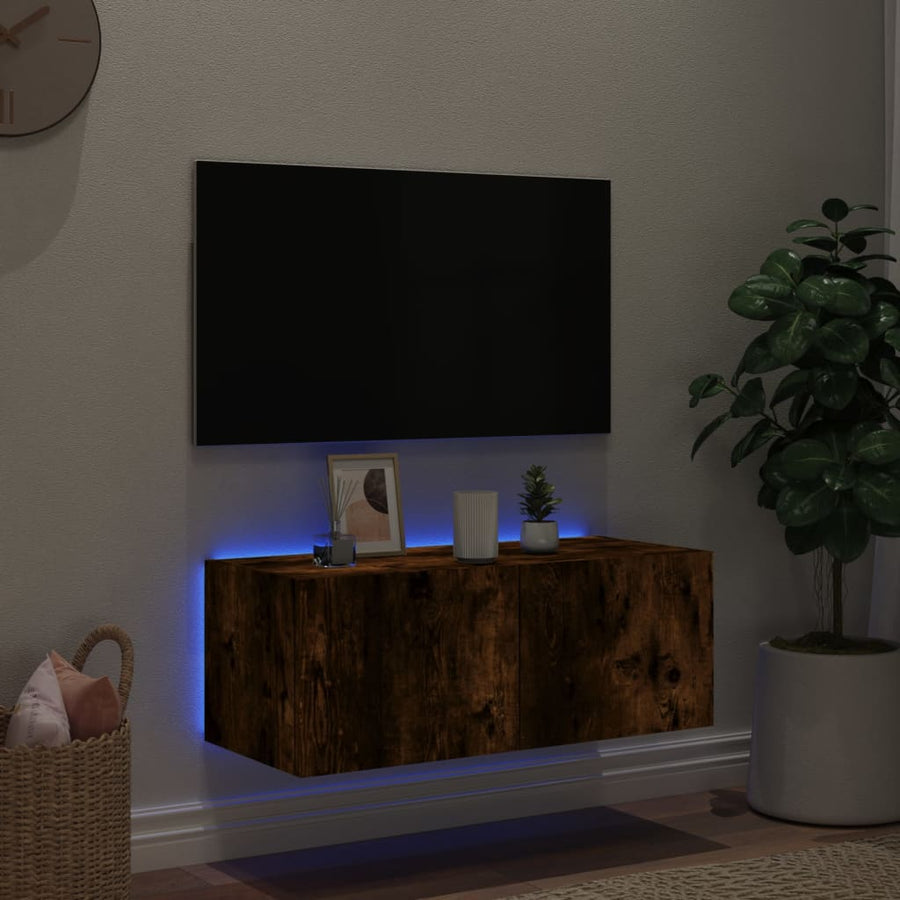 Tv-Wandmeubel Met Led-Verlichting 80X35X31 Cm Gerookt Eiken