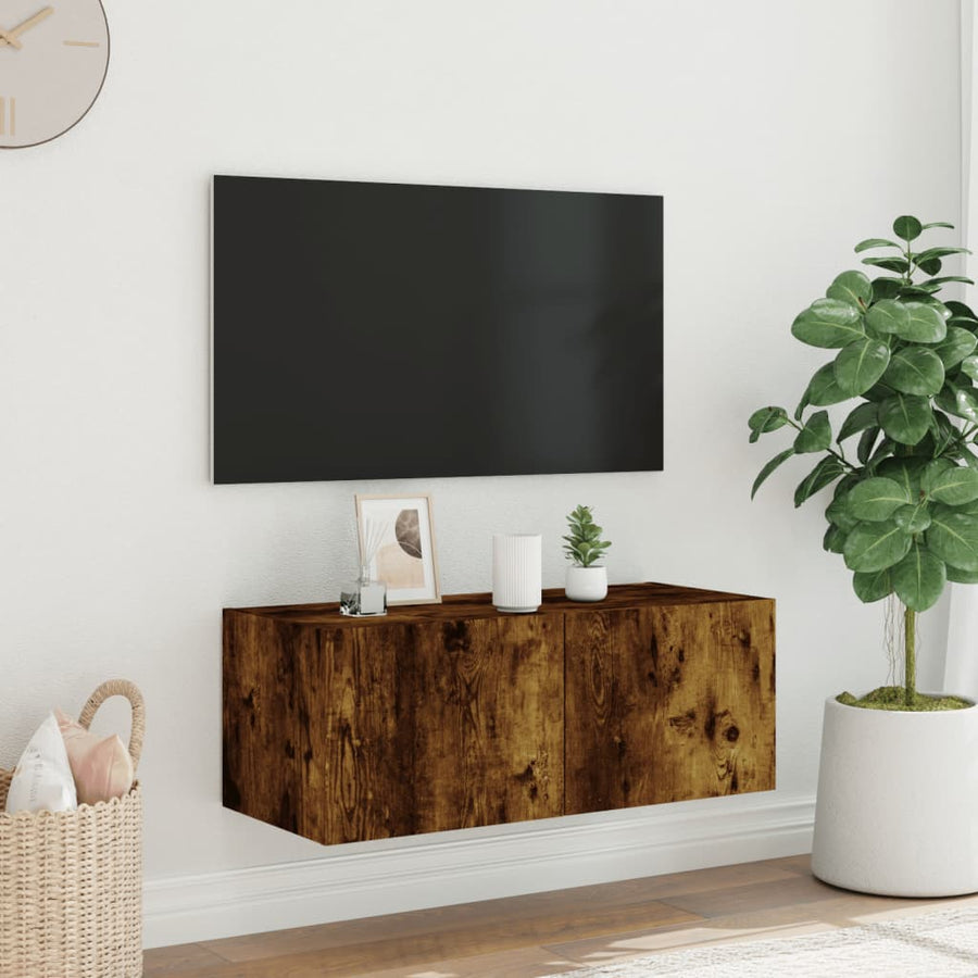 Tv-Wandmeubel Met Led-Verlichting 80X35X31 Cm Gerookt Eiken