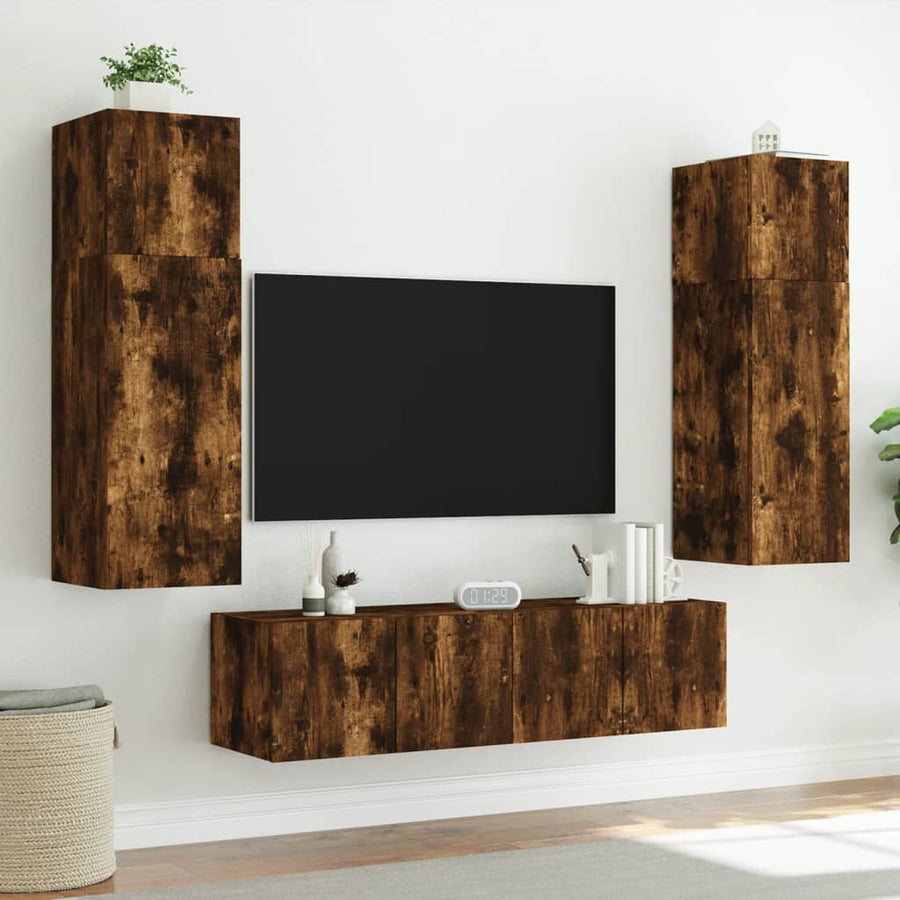 Tv-Wandmeubel Met Led-Verlichting 80X35X31 Cm Gerookt Eiken
