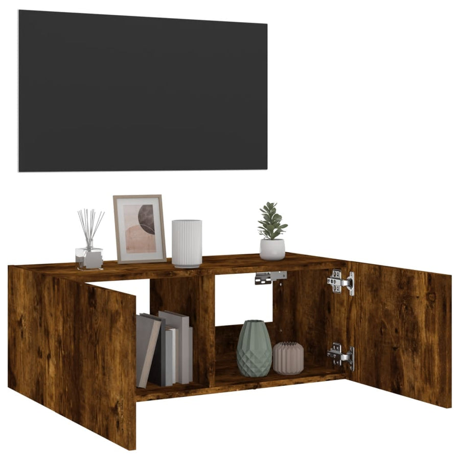 Tv-Wandmeubel Met Led-Verlichting 80X35X31 Cm Gerookt Eiken