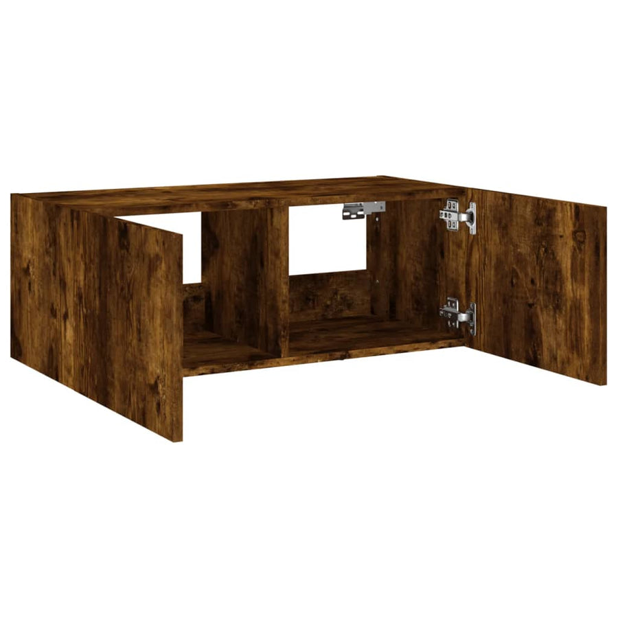 Tv-Wandmeubel Met Led-Verlichting 80X35X31 Cm Gerookt Eiken