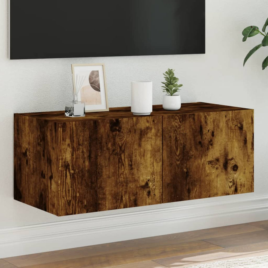 Tv-Wandmeubel Met Led-Verlichting 80X35X31 Cm Gerookt Eiken