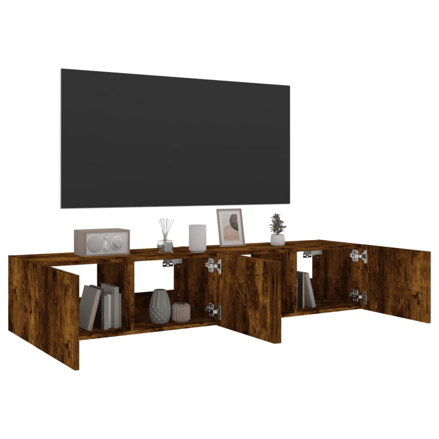 Tv-Wandmeubels Met Led 2 St 80X35X31 Cm Gerookt Eikenkleurig