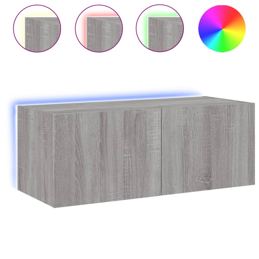 Tv-Wandmeubel Met Led-Verlichting 80X35X31 Cm Grijs Sonoma