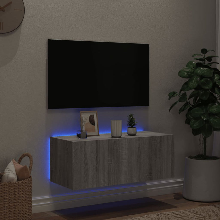 Tv-Wandmeubel Met Led-Verlichting 80X35X31 Cm Grijs Sonoma