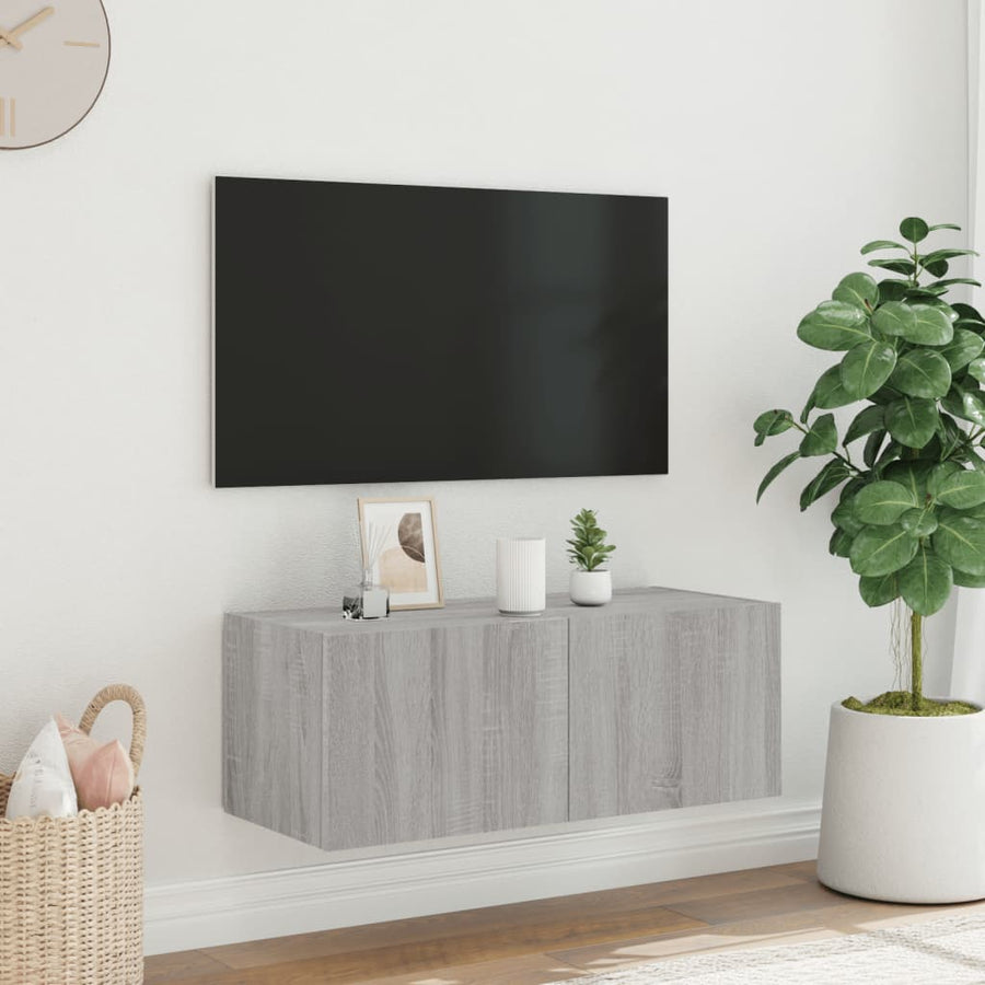Tv-Wandmeubel Met Led-Verlichting 80X35X31 Cm Grijs Sonoma