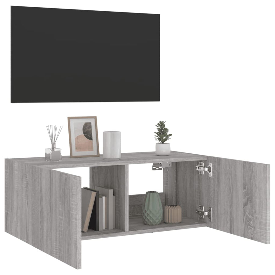 Tv-Wandmeubel Met Led-Verlichting 80X35X31 Cm Grijs Sonoma
