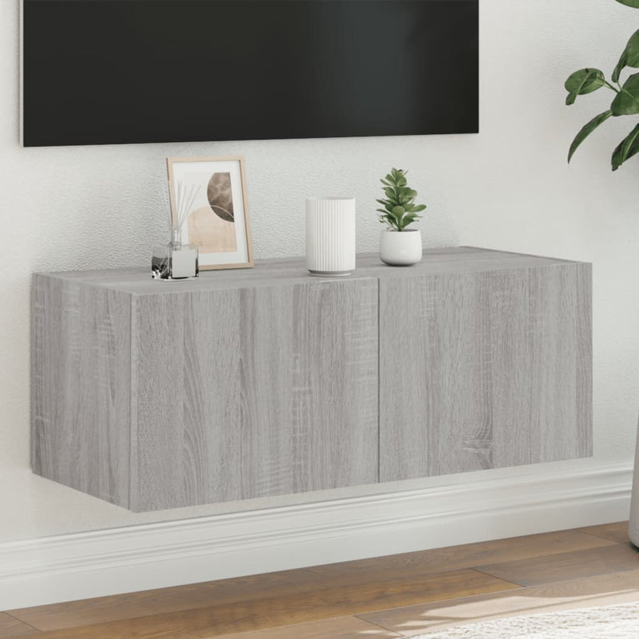 Tv-Wandmeubel Met Led-Verlichting 80X35X31 Cm Grijs Sonoma