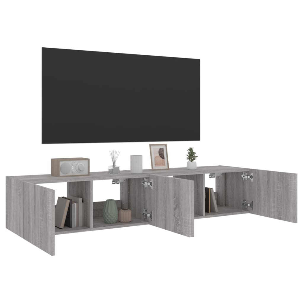 Tv-Wandmeubels Met Led 2 St 80X35X31 Cm Grijs Sonoma