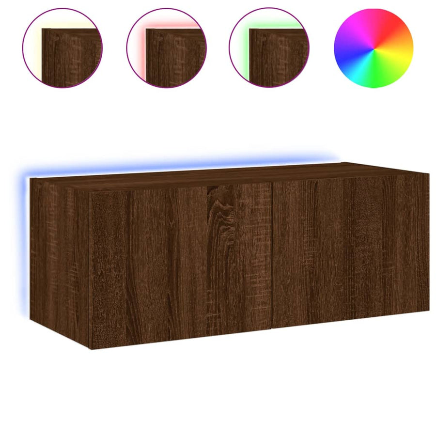Tv-Wandmeubel Met Led-Verlichting 80X35X31 Cm Bruineikenkleurig