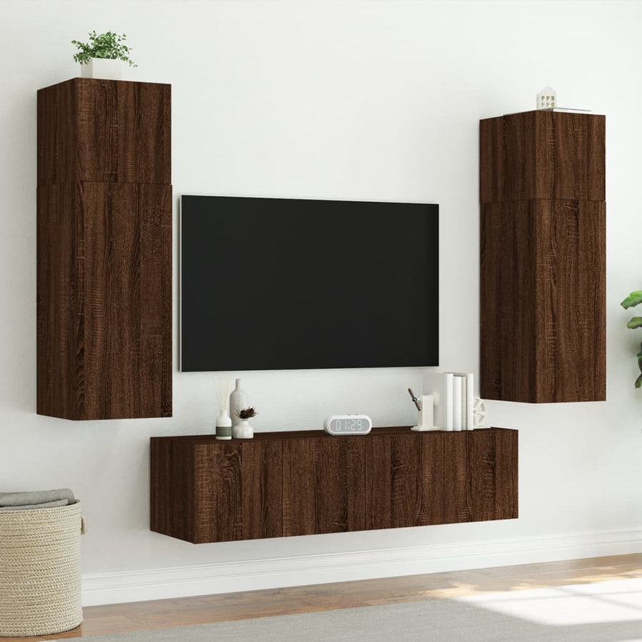 Tv-Wandmeubel Met Led-Verlichting 80X35X31 Cm Bruineikenkleurig