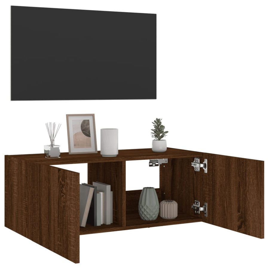 Tv-Wandmeubel Met Led-Verlichting 80X35X31 Cm Bruineikenkleurig