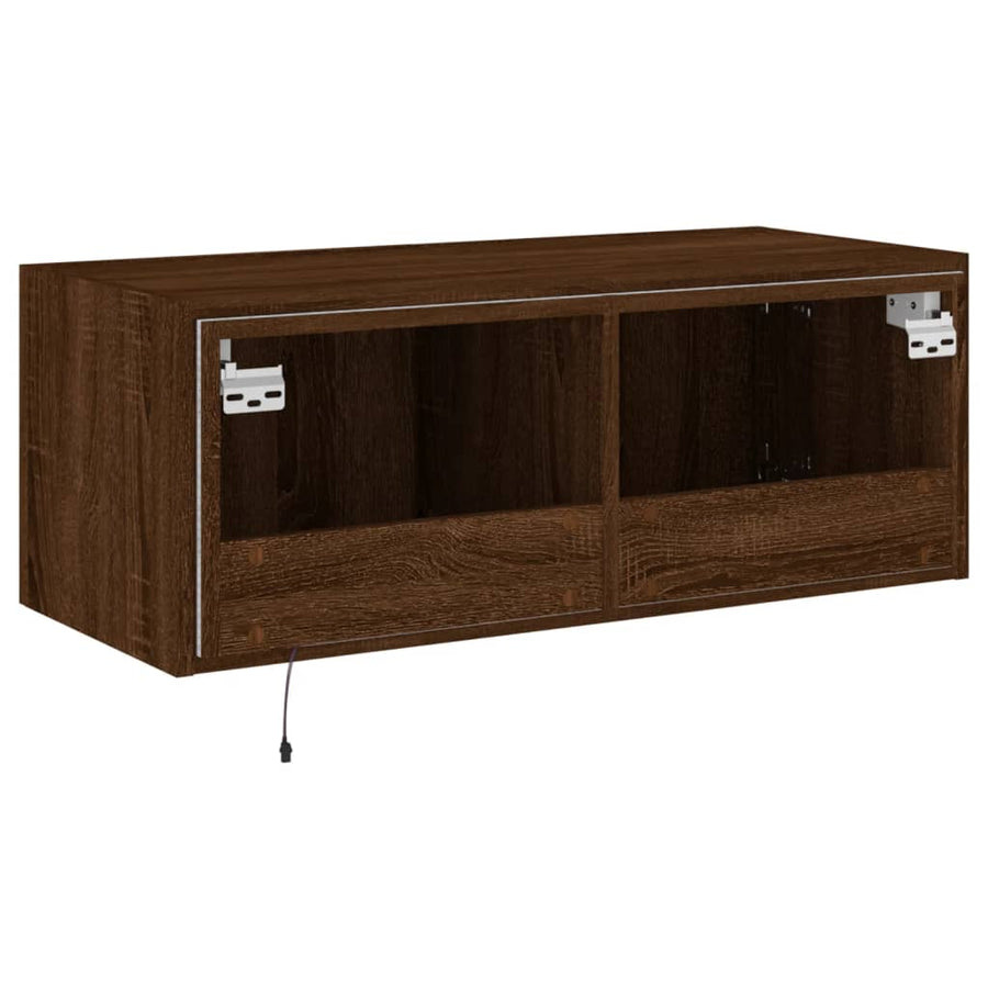 Tv-Wandmeubel Met Led-Verlichting 80X35X31 Cm Bruineikenkleurig