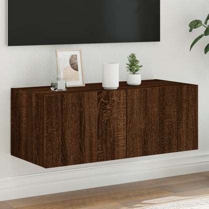 Tv-Wandmeubel Met Led-Verlichting 80X35X31 Cm Bruineikenkleurig
