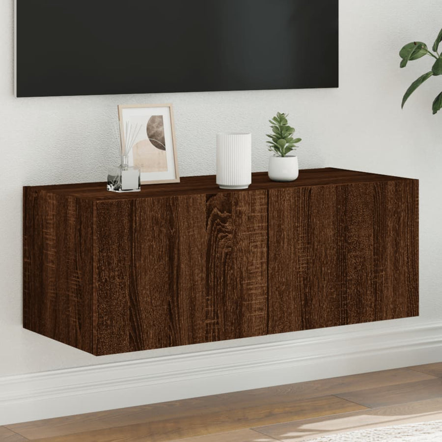 Tv-Wandmeubel Met Led-Verlichting 80X35X31 Cm Bruineikenkleurig