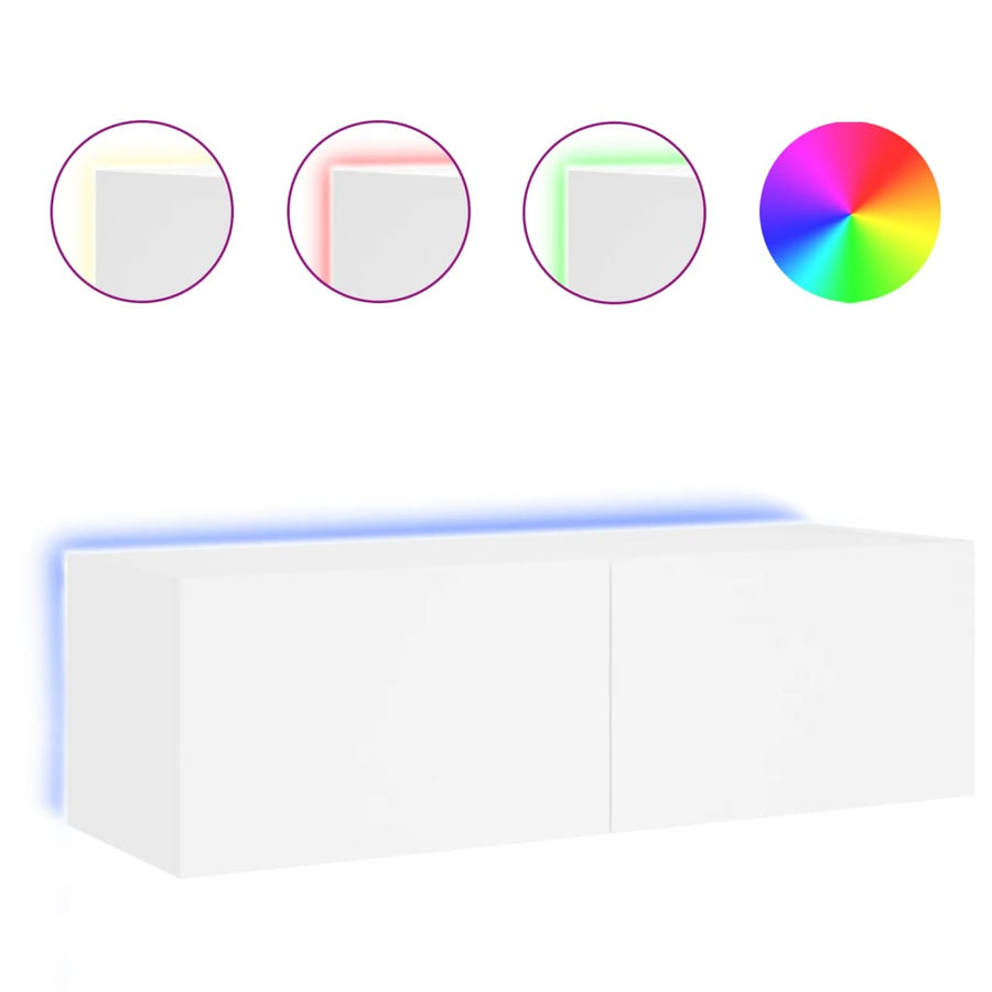 Tv-Wandmeubel Met Led-Verlichting 100X35X31 Cm Wit