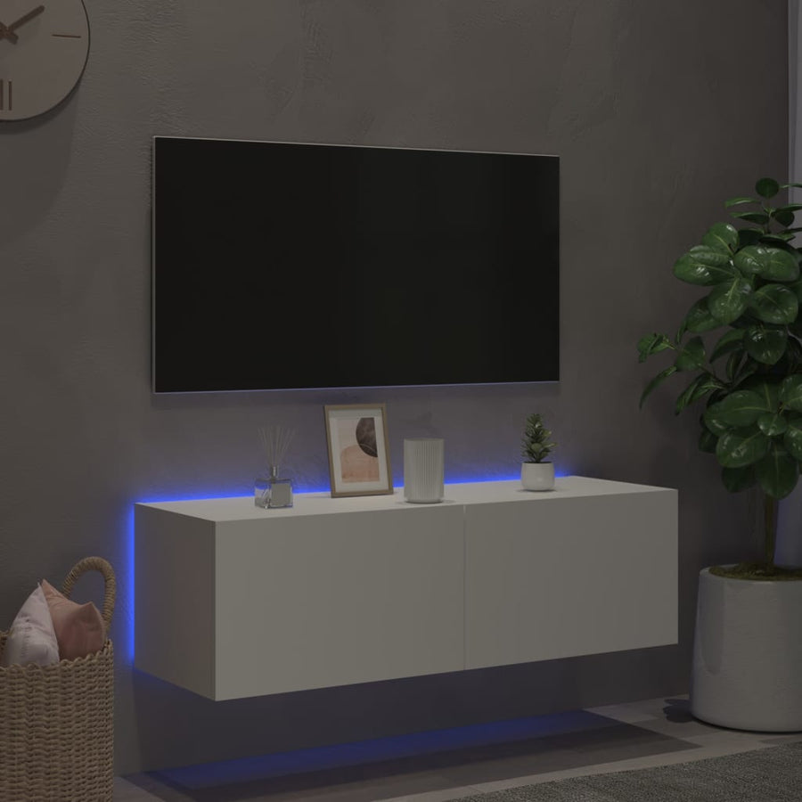Tv-Wandmeubel Met Led-Verlichting 100X35X31 Cm Wit