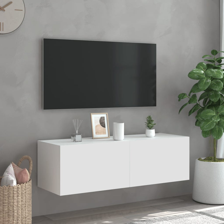 Tv-Wandmeubel Met Led-Verlichting 100X35X31 Cm Wit