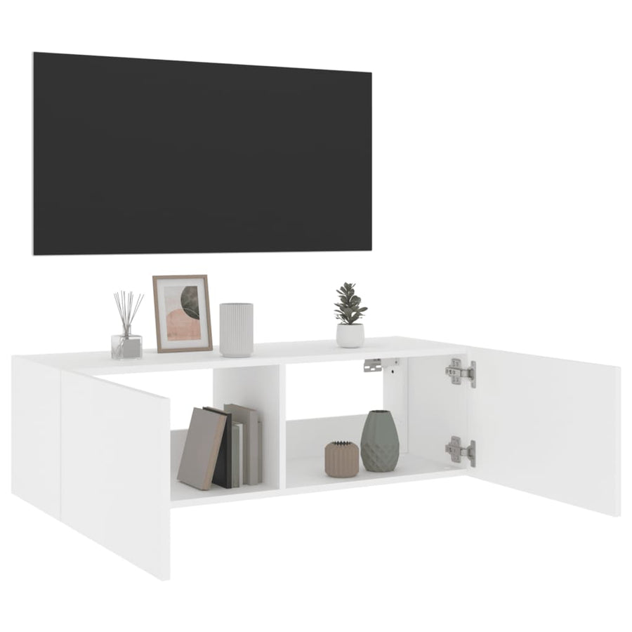 Tv-Wandmeubel Met Led-Verlichting 100X35X31 Cm Wit