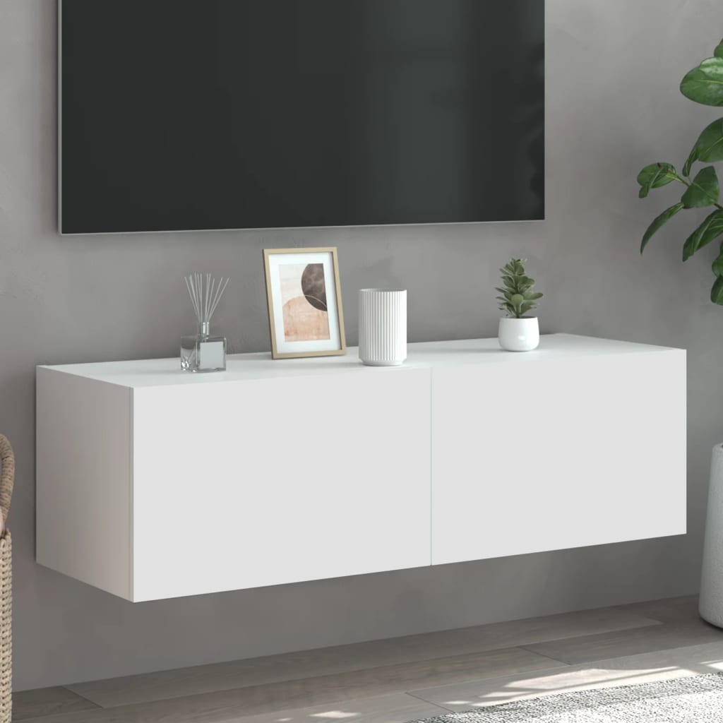 Tv-Wandmeubel Met Led-Verlichting 100X35X31 Cm Wit