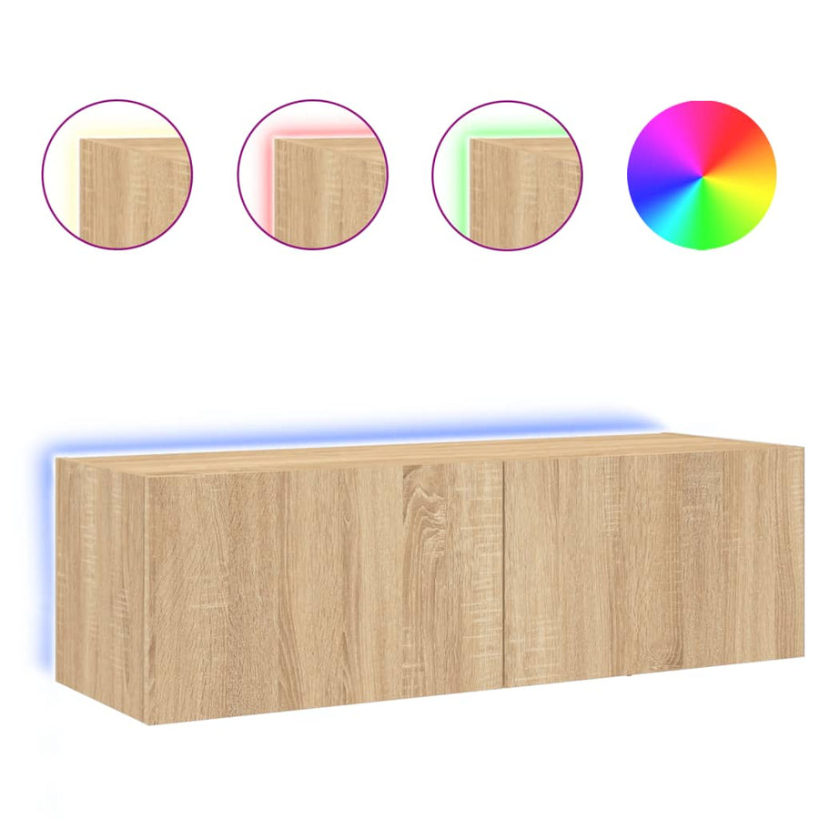 Tv-Wandmeubel Met Led-Verlichting 100X35X31 Cm Sonoma Eiken