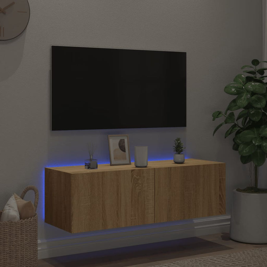 Tv-Wandmeubel Met Led-Verlichting 100X35X31 Cm Sonoma Eiken