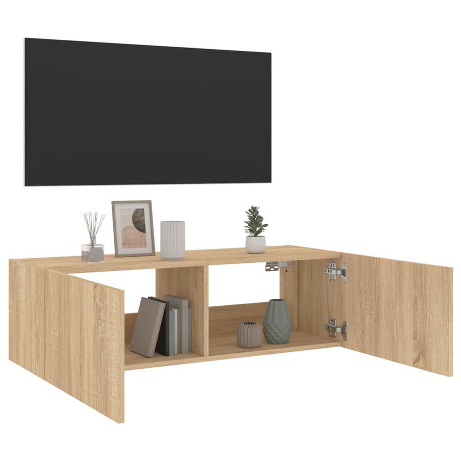 Tv-Wandmeubel Met Led-Verlichting 100X35X31 Cm Sonoma Eiken