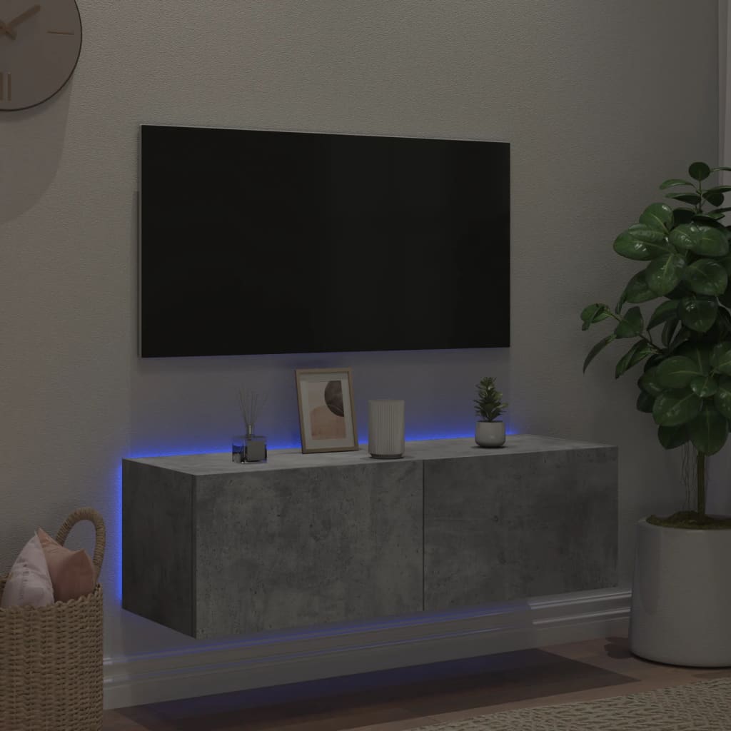 Tv-Wandmeubel Met Led-Verlichting 100X35X31 Cm Betongrijs