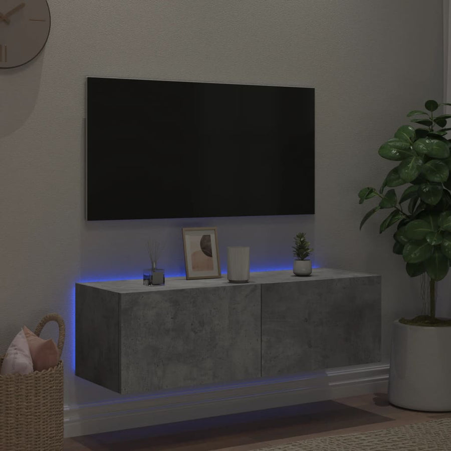 Tv-Wandmeubel Met Led-Verlichting 100X35X31 Cm Betongrijs