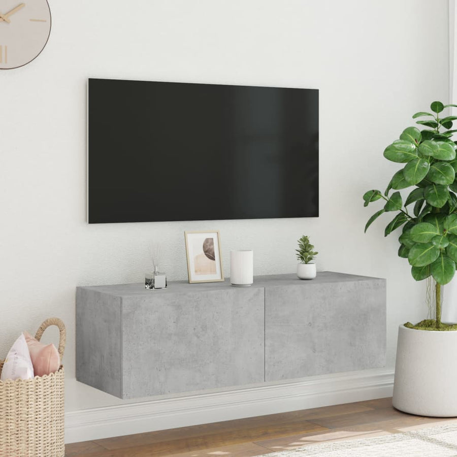 Tv-Wandmeubel Met Led-Verlichting 100X35X31 Cm Betongrijs
