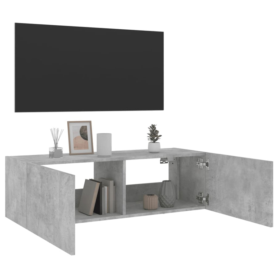 Tv-Wandmeubel Met Led-Verlichting 100X35X31 Cm Betongrijs