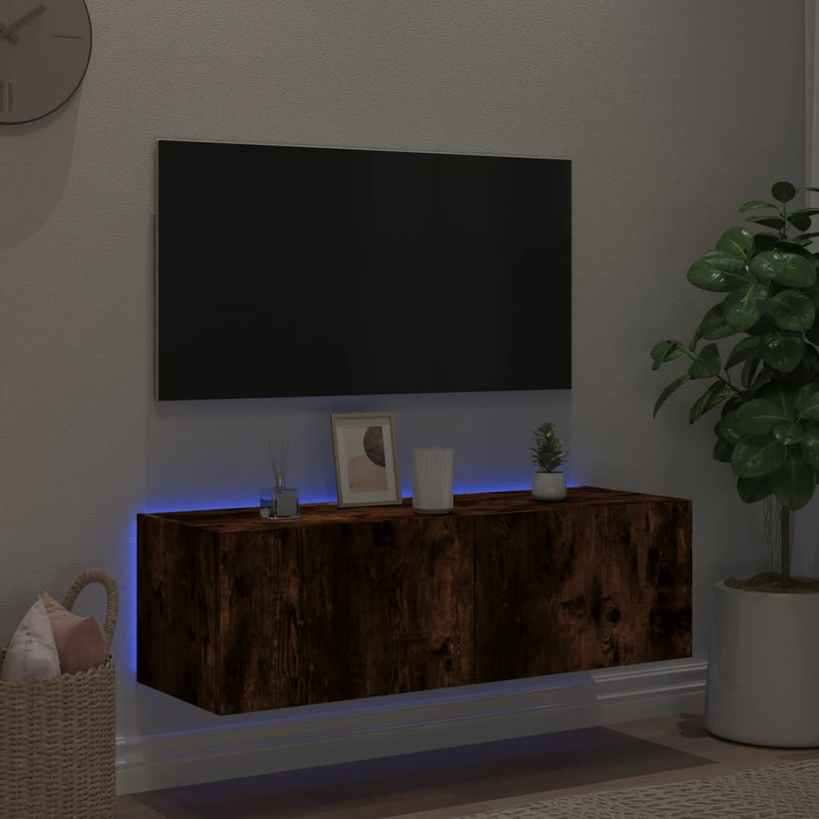 Tv-Wandmeubel Met Led-Verlichting 100X35X31 Cm Gerookt Eiken
