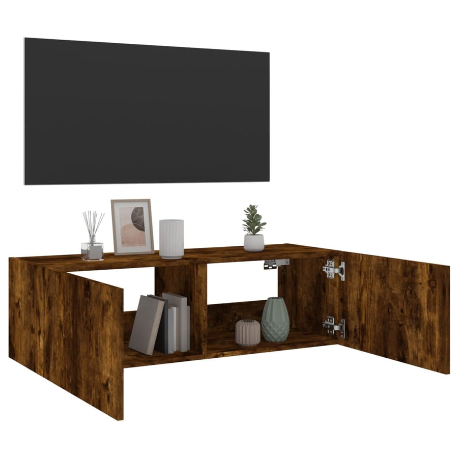 Tv-Wandmeubel Met Led-Verlichting 100X35X31 Cm Gerookt Eiken