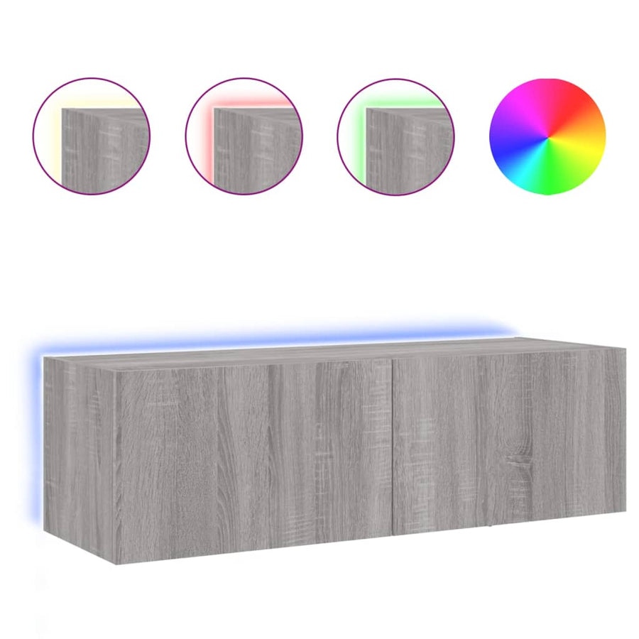 Tv-Wandmeubel Met Led-Verlichting 100X35X31 Cm Grijs Sonoma
