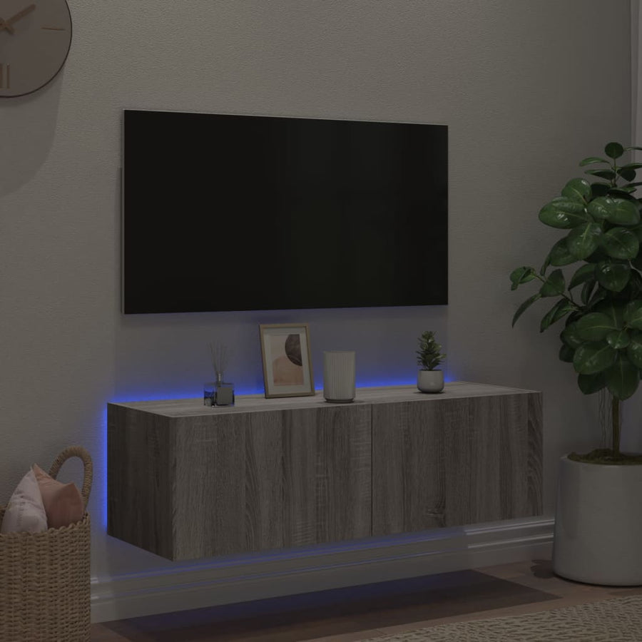 Tv-Wandmeubel Met Led-Verlichting 100X35X31 Cm Grijs Sonoma