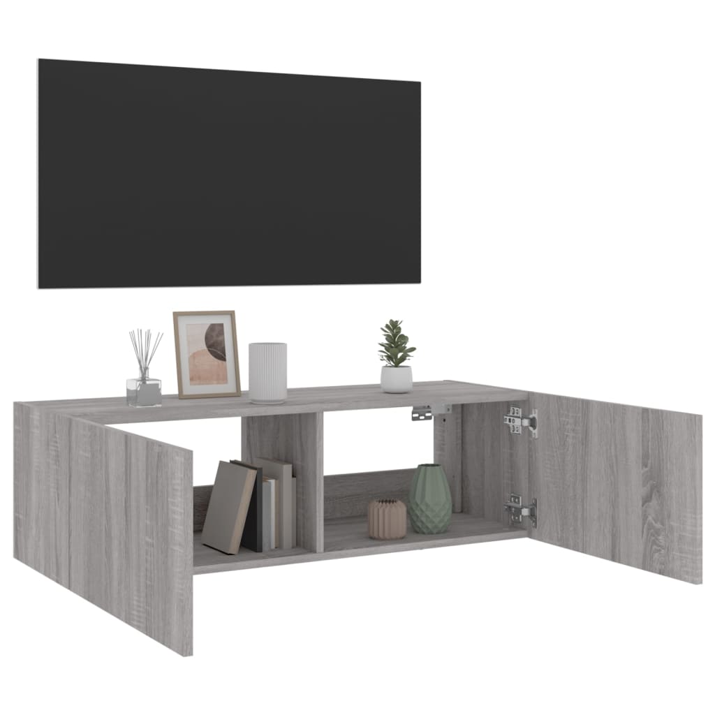 Tv-Wandmeubel Met Led-Verlichting 100X35X31 Cm Grijs Sonoma