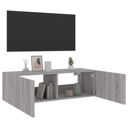 Tv-Wandmeubel Met Led-Verlichting 100X35X31 Cm Grijs Sonoma