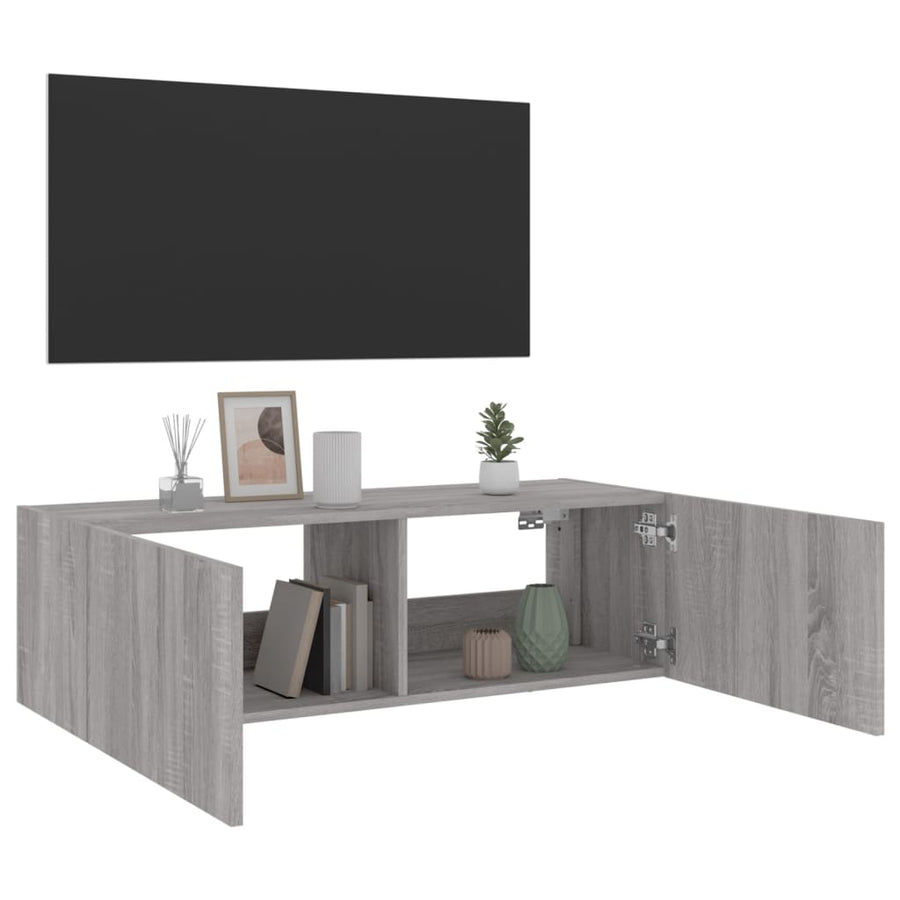 Tv-Wandmeubel Met Led-Verlichting 100X35X31 Cm Grijs Sonoma