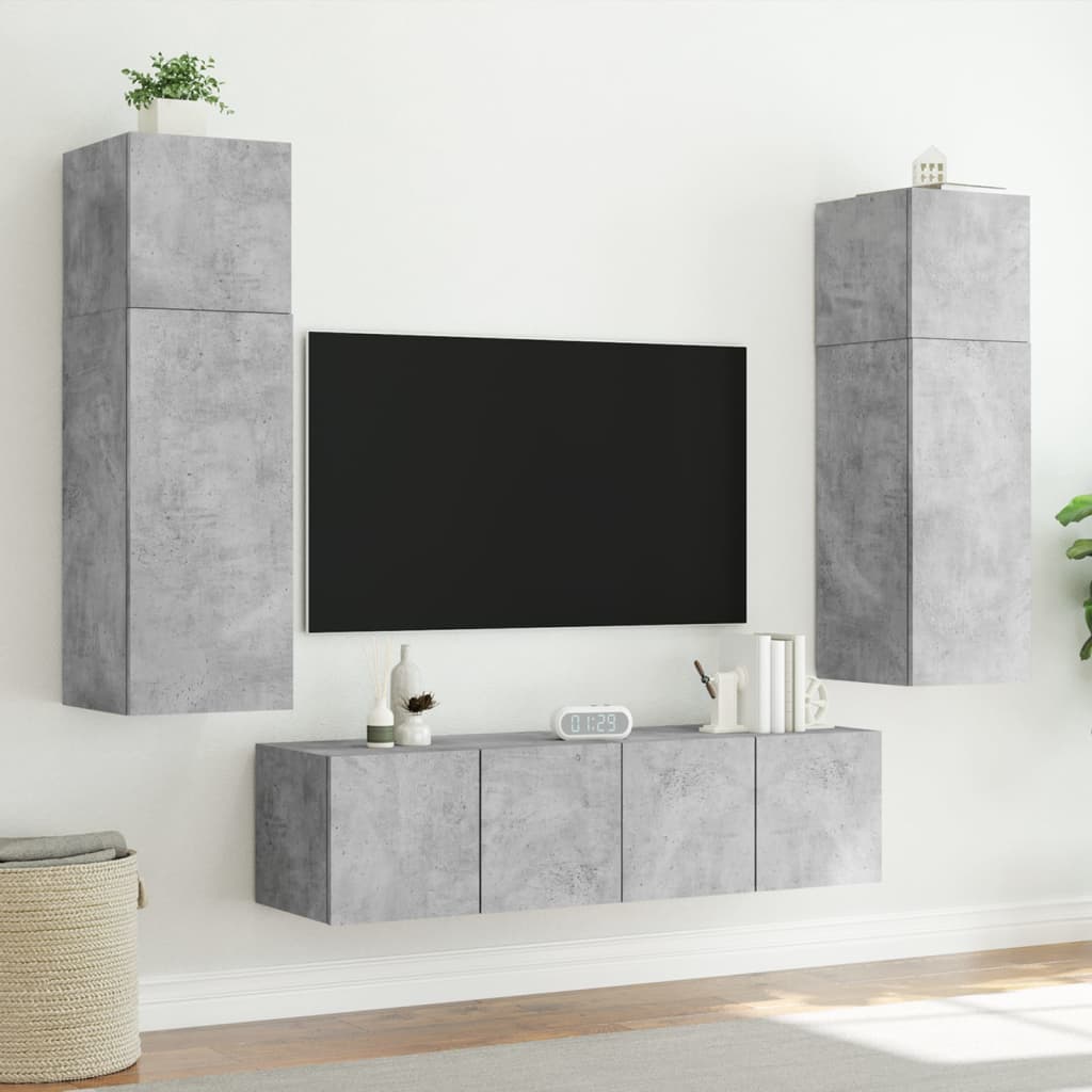 Tv-Wandmeubels Met Led-Verlichting 2 St 60X35X41 Cm Betongrijs