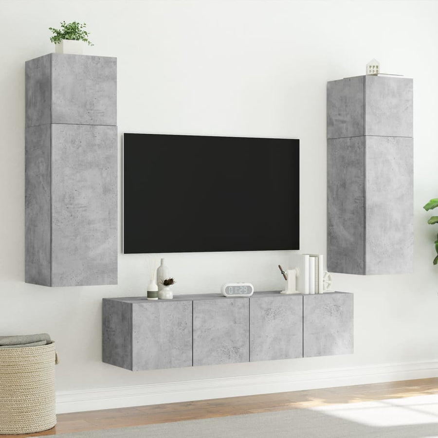 Tv-Wandmeubels Met Led-Verlichting 2 St 60X35X41 Cm Betongrijs