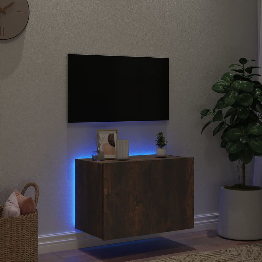 Tv-Wandmeubel Met Led-Verlichting 60X35X41 Cm Gerookt Eiken