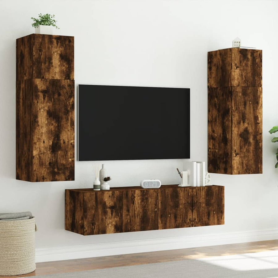 Tv-Wandmeubels Met Led 2 St 60X35X41 Cm Gerookt Eikenkleurig